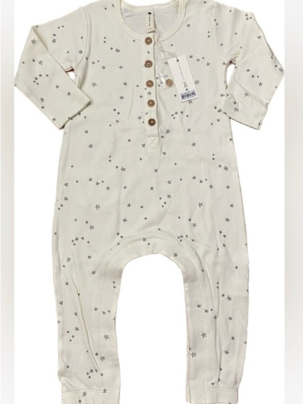 Quincy Mae Organic Cotton Star Romper, Snaps, Gender Neutral, Ivory, Rylee + Cru - Picture 2 of 9